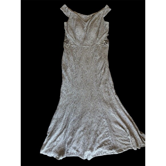 Silver Glitter Lace Embellished Waist Prom Formal Fishtail Gown Plus Sz 18 - Picture 1 of 13